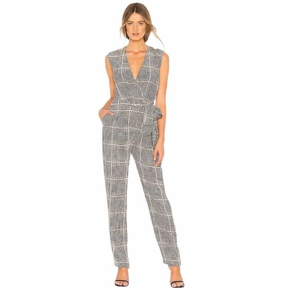 NWT L'AGENCE Silk Julia Houndstooth Jumpsuit 4 - Picture 1 of 9